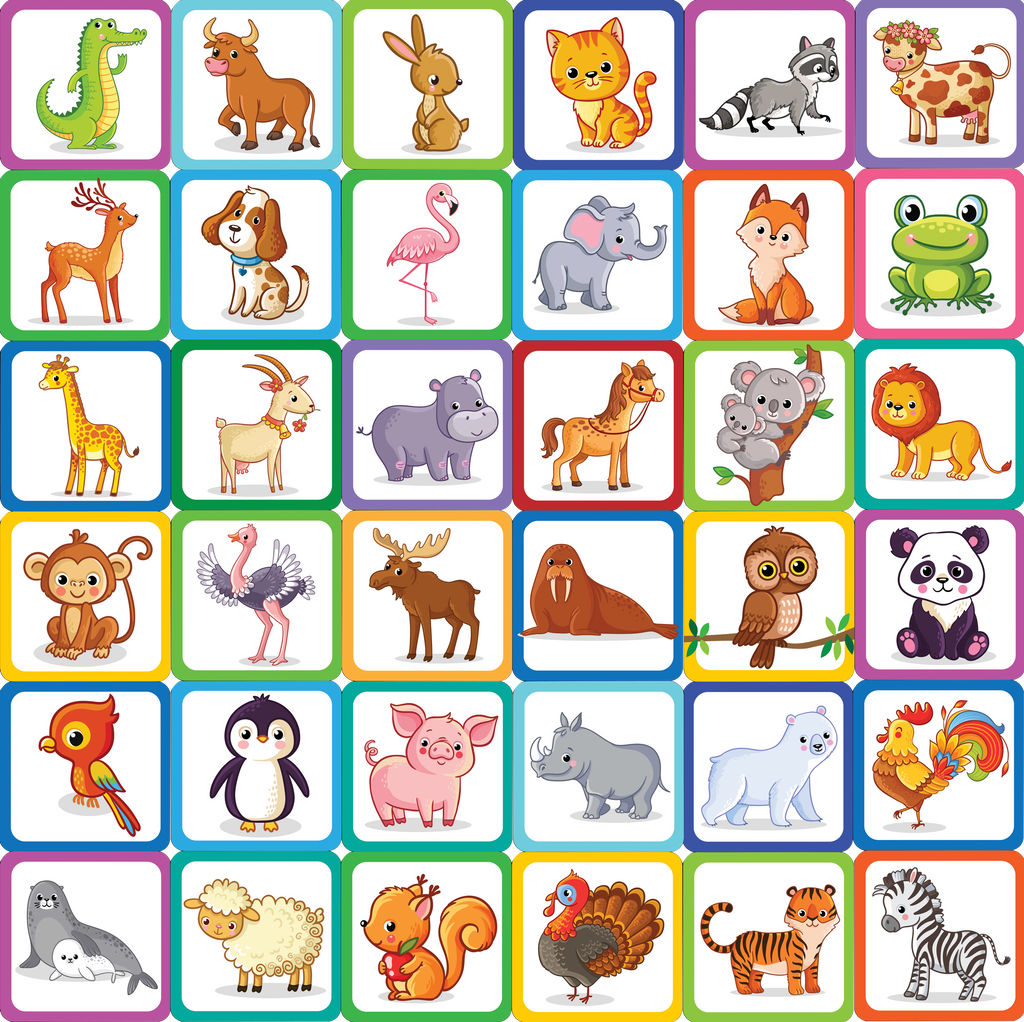 memory match game for kids, animals educational toys for kids showing dozens of different animals on cards