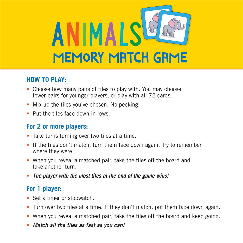 memory match game for kids, animals educational toys for kids playing instructions with elephants on the image