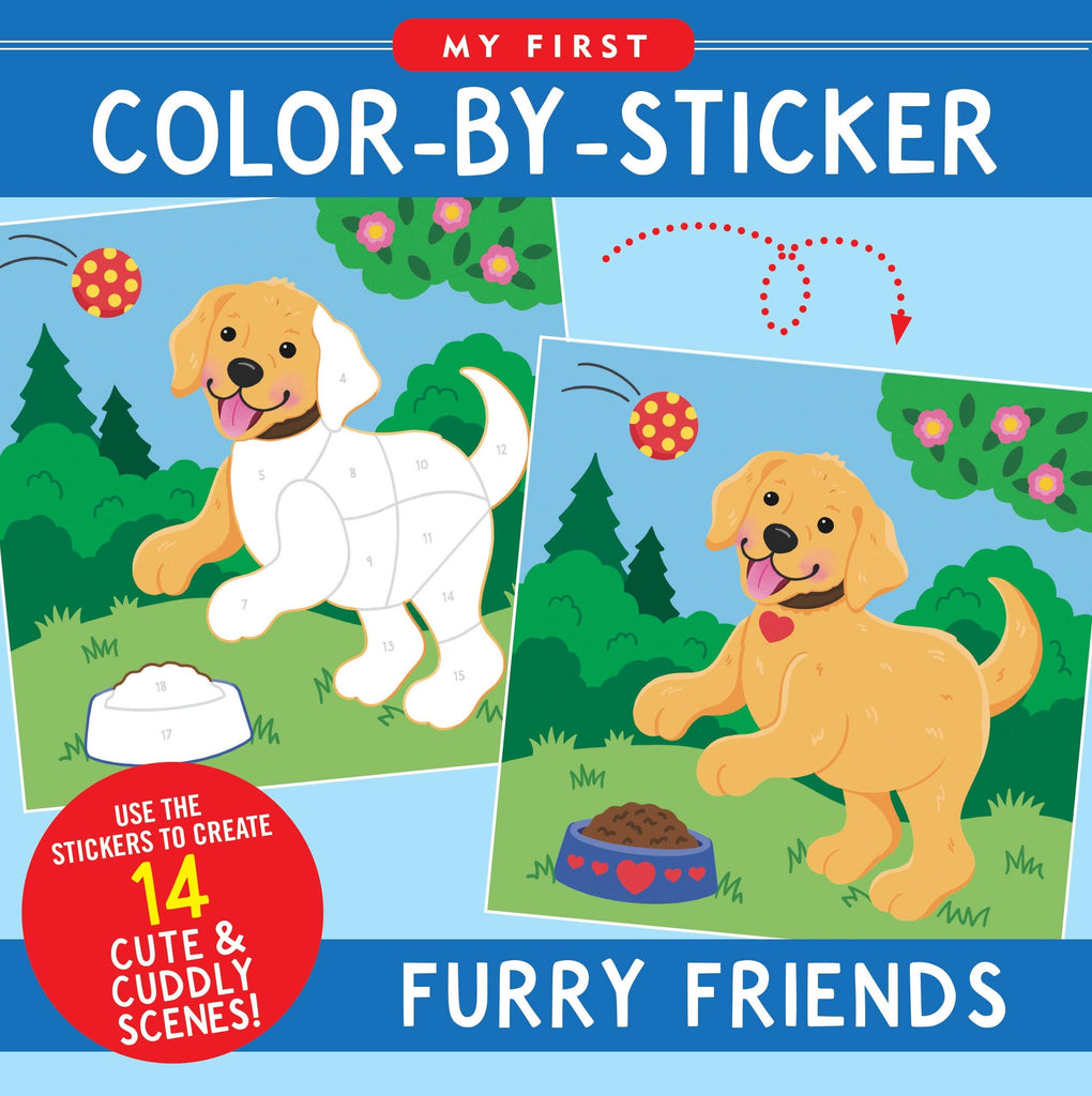 furry friends color by sticker book cover showing dog pupply