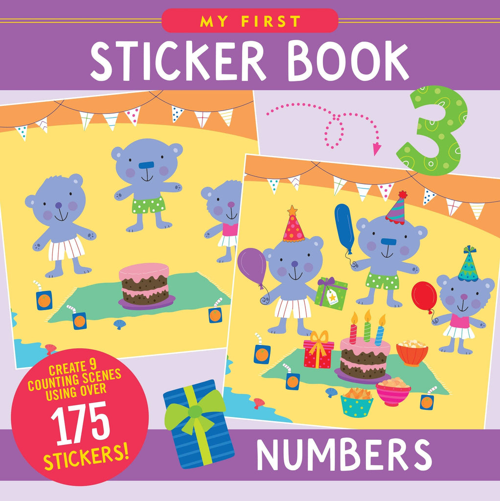 my first sticker book of numbers, over 175 stickers and 9 scenes showing in this children's book cover