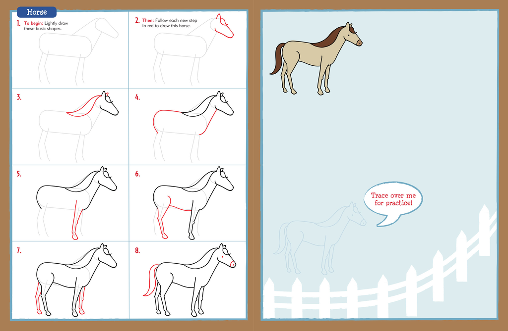 kids learn to draw pets book showing learn to draw a horse