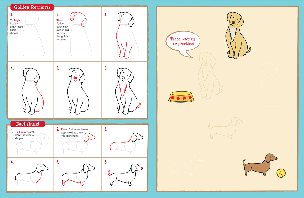 kids learn to draw pets book showing learn to draw a dog